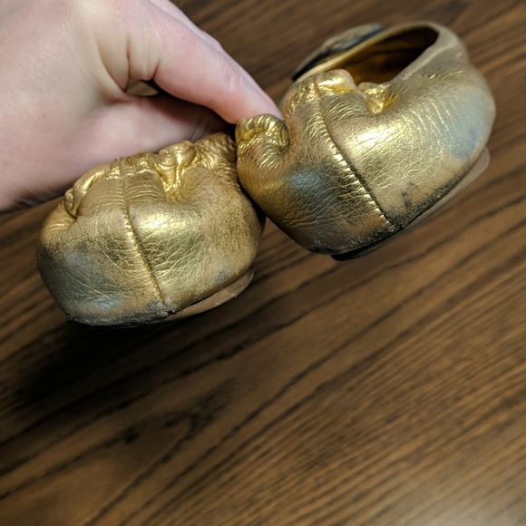 Tory Burch Gold Metallic Leather Flats 7 - Picture 9 of 14